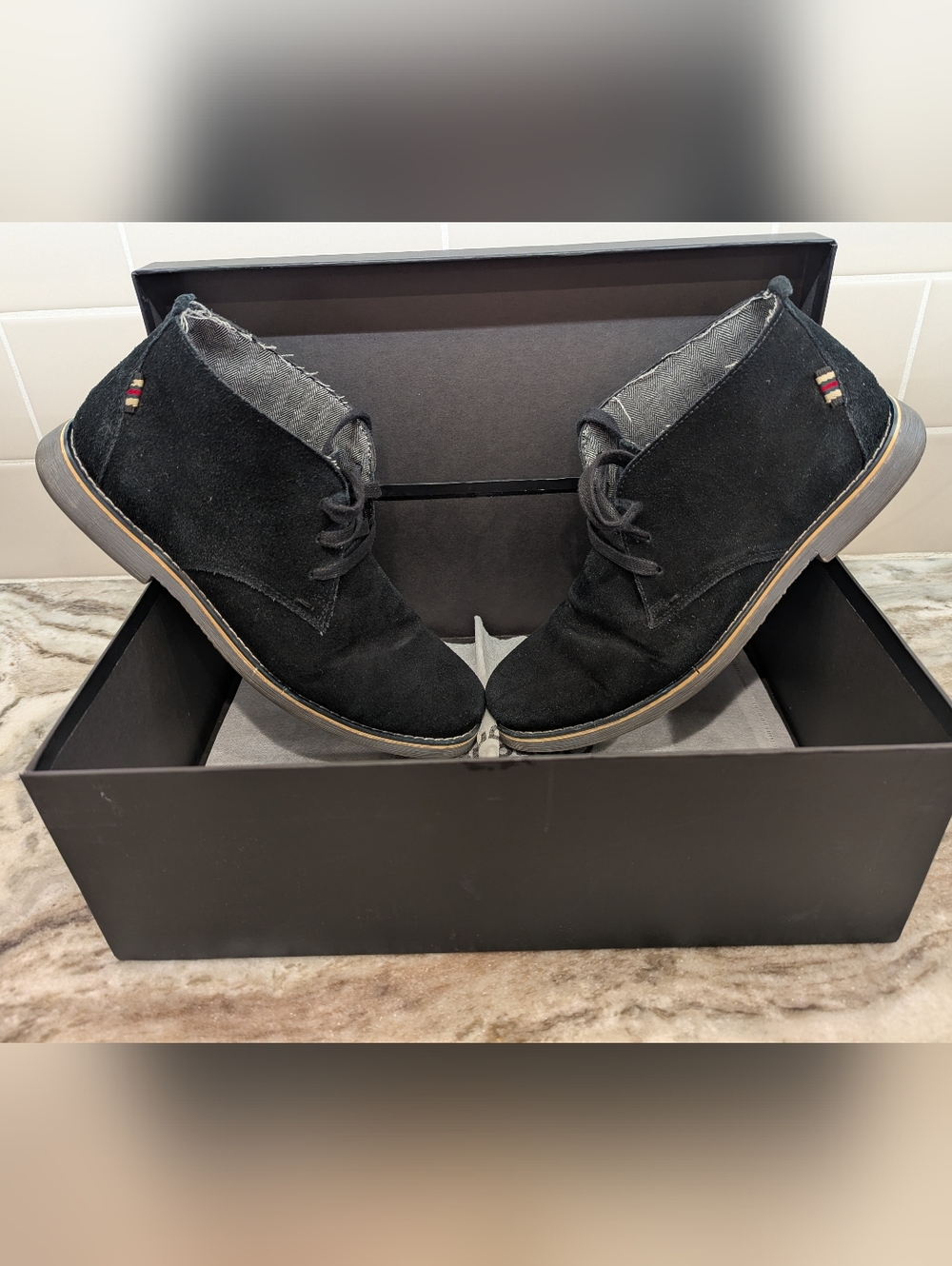 Alpine Swiss "Alexander" Distressed Navy Blue Suede Boots Men's Size 10